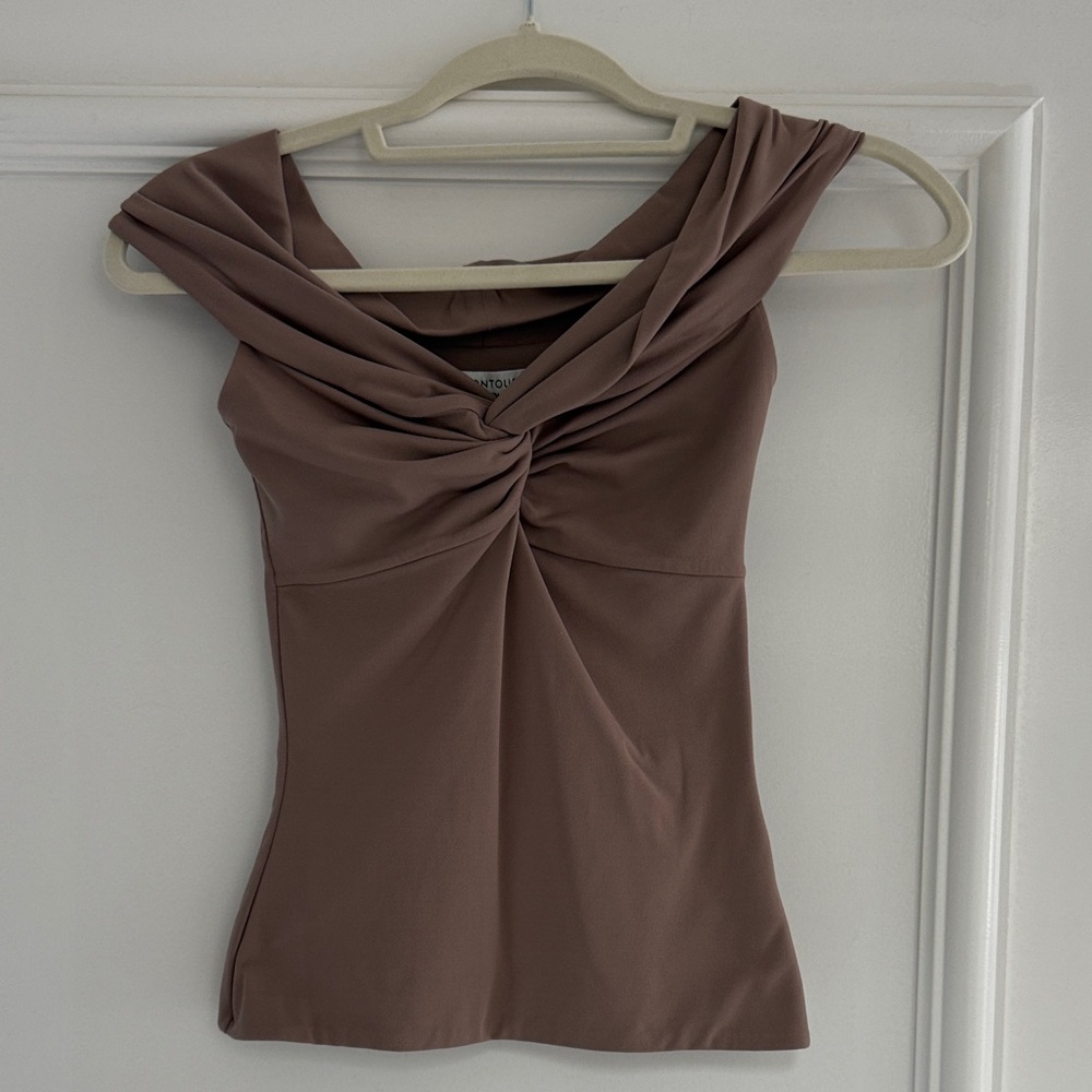 Aritzia Taupe Twist-Neck Draped Camisole